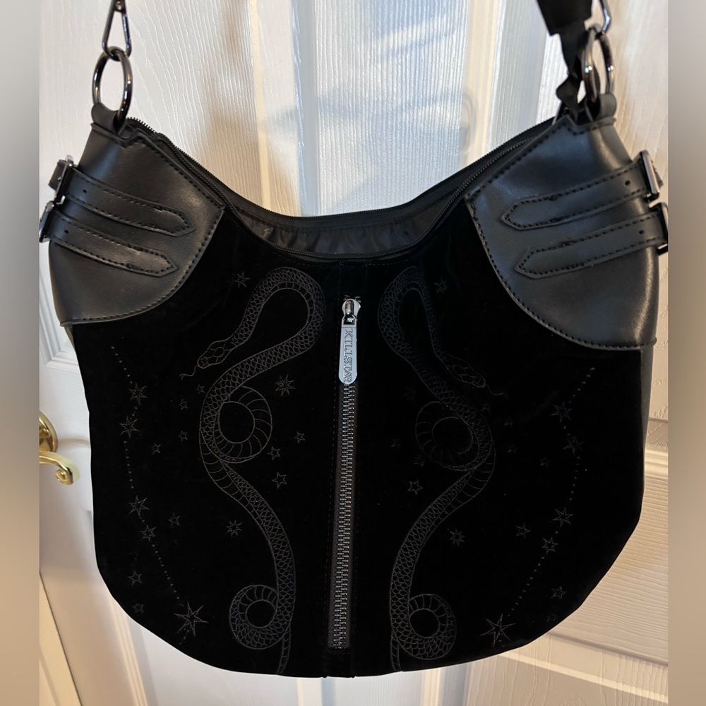 Killstar Black Velvet Snake Crossbody Bag